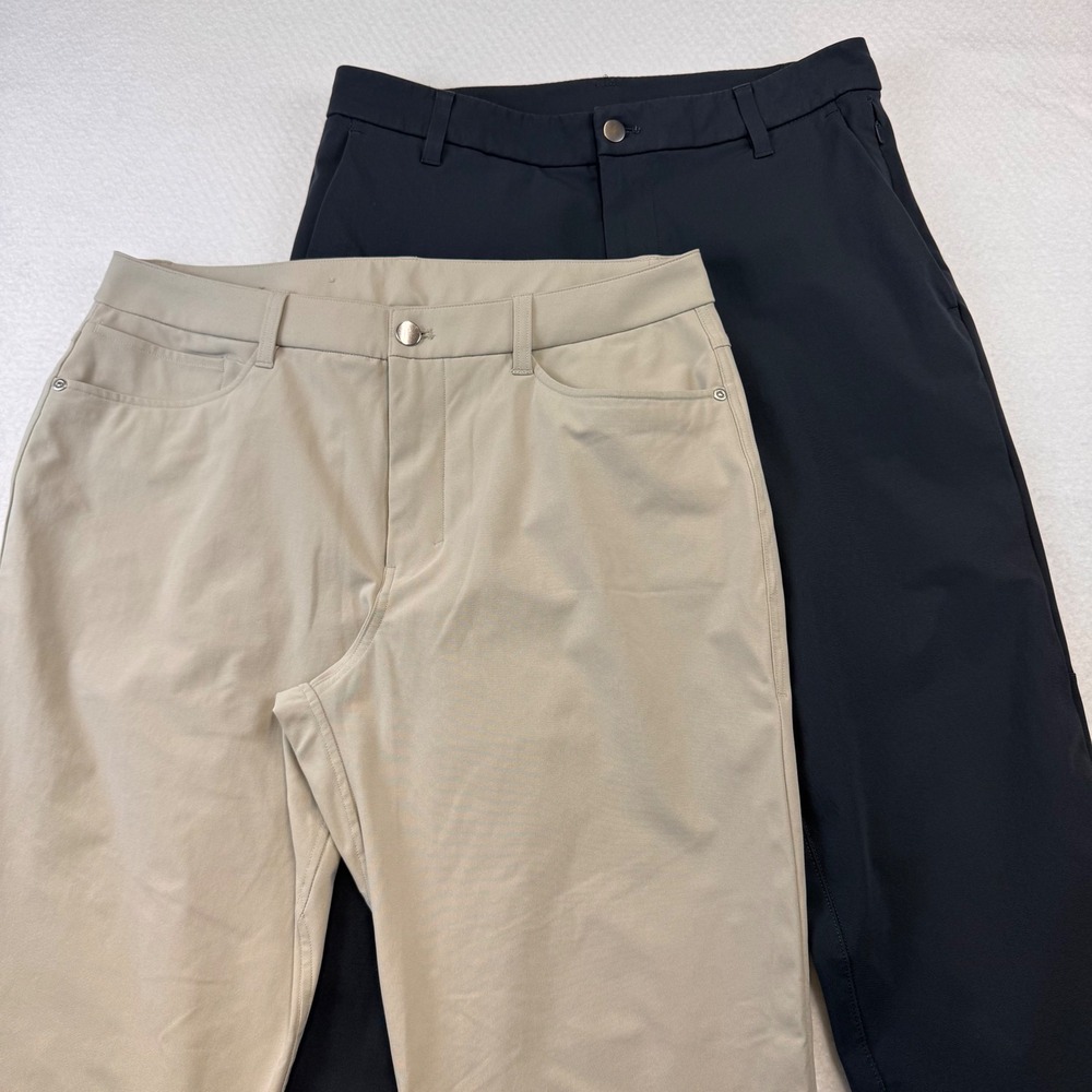 Set 2 Lululemon Men Performance Stretch Pants Black Khaki Golf Casual Size 32/38